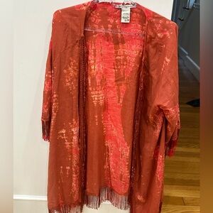 American Rag Red Tie-Dye Boho Ruana